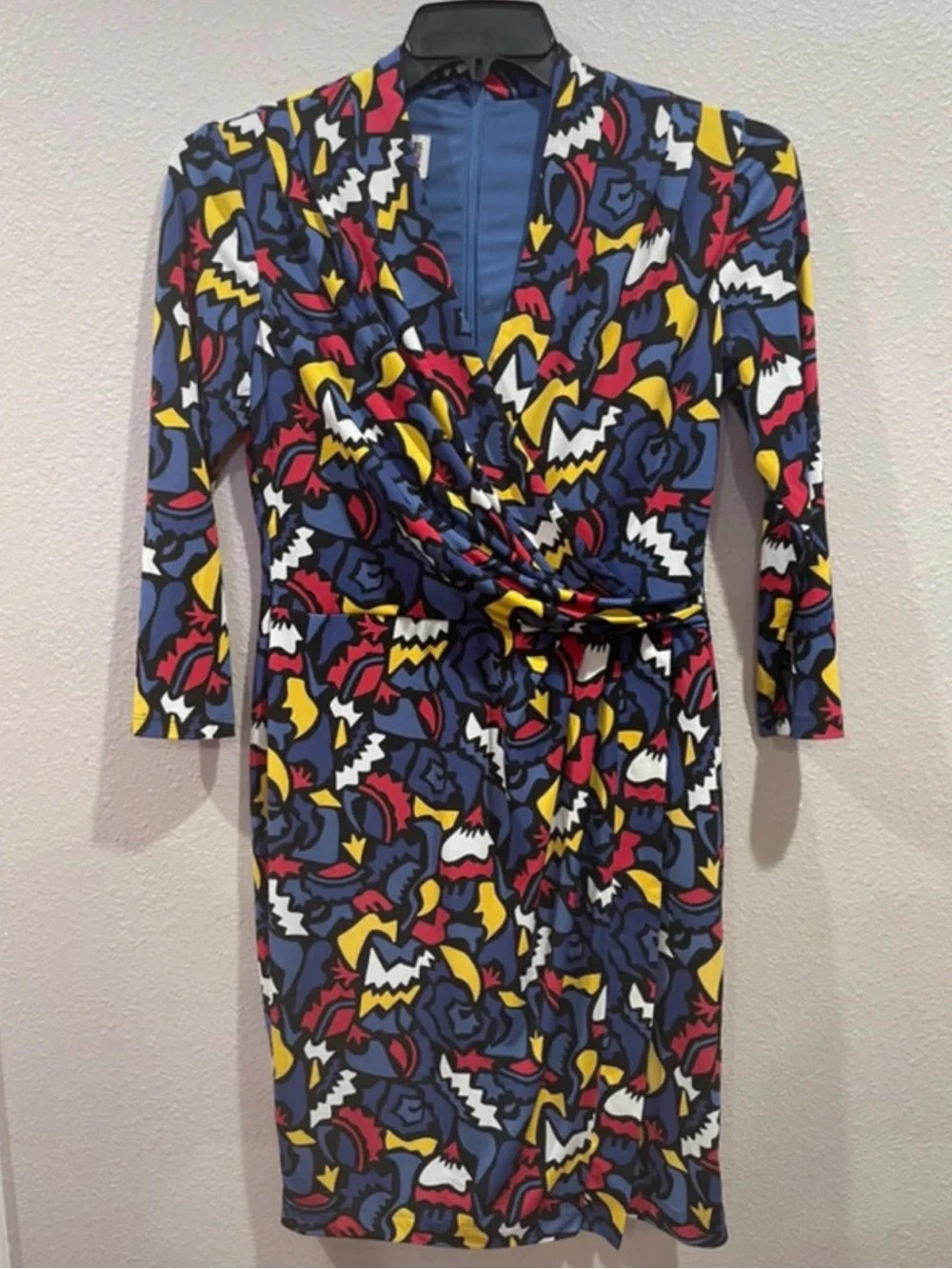 Anne Klein Abstract Print Dress in Blue, Red, Yellow, Black, White - Picture 1 of 3